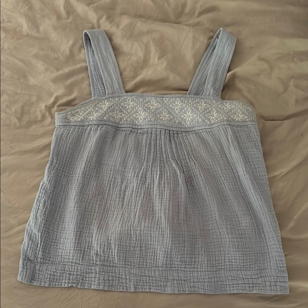 Chic Light Blue Embroidered Women's Tank Top